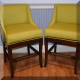 F21. 4 Green barstools with nailhead trim. 38”h x 21”w x 20”d 